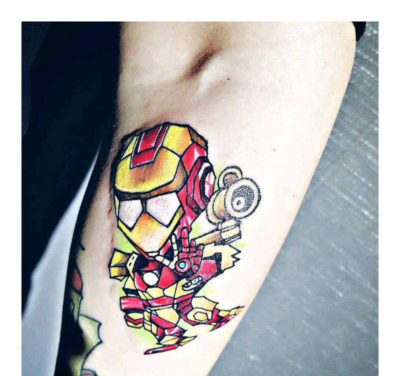 原创钢铁侠纹身图片_手臂欧美清新人物原创成品纹身图案