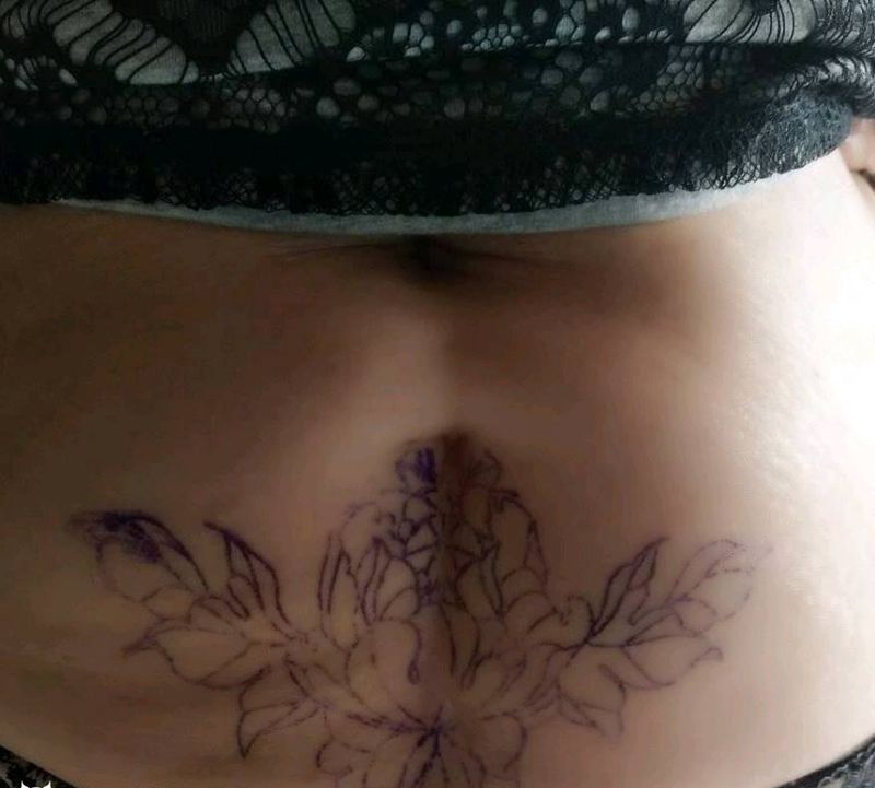 遮盖作品纹身图片_腹部清新静物成品纹身图案