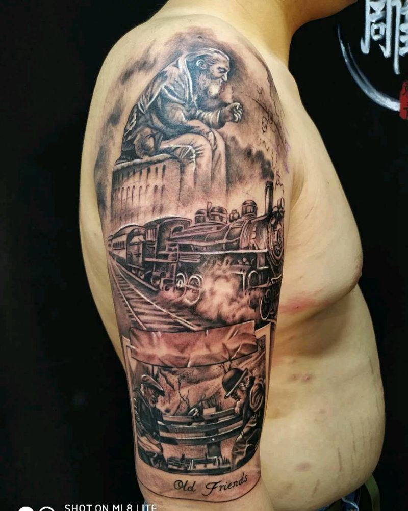 老朋友纹身图片_肩部欧美写实纹身图案