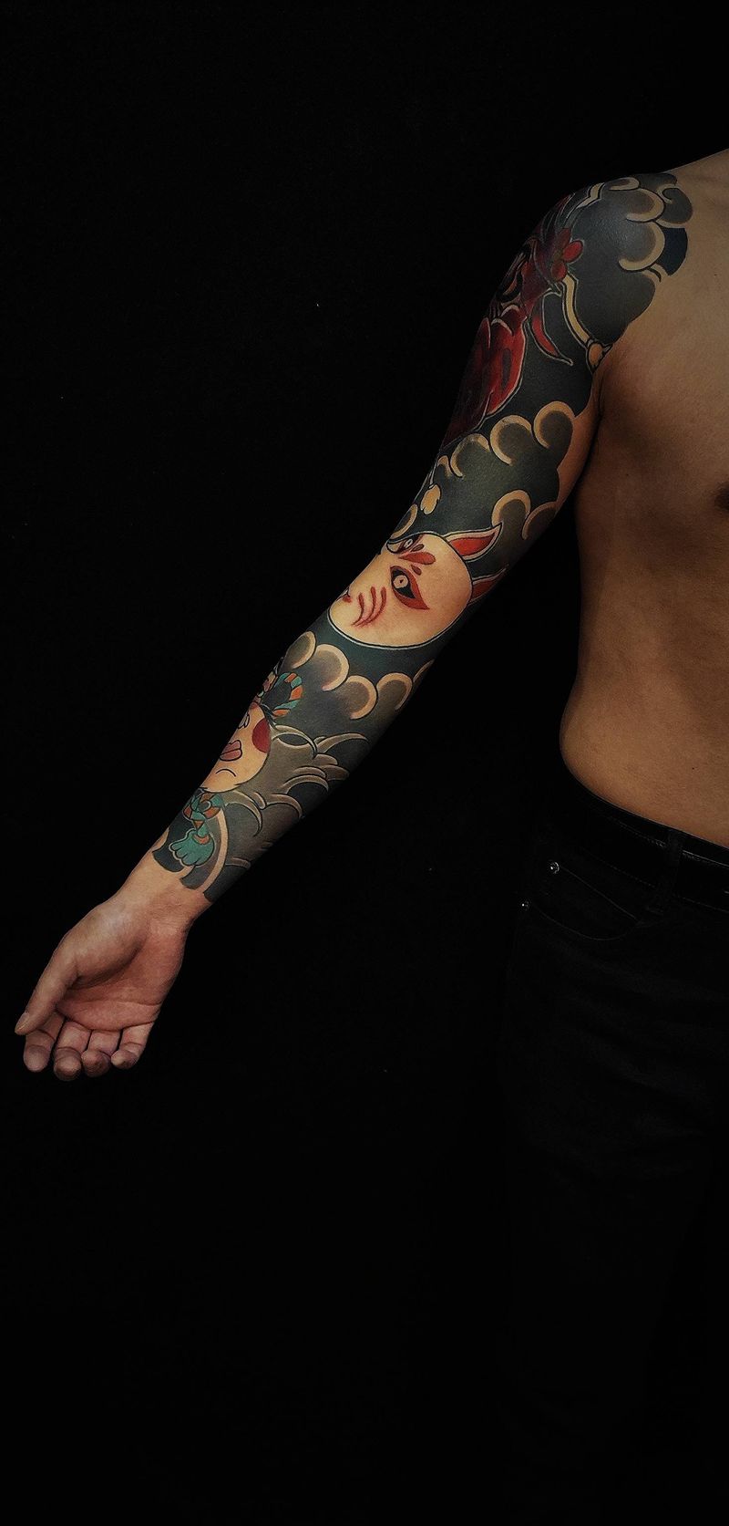 老传统花臂纹身图片_手臂老传统纹身图案