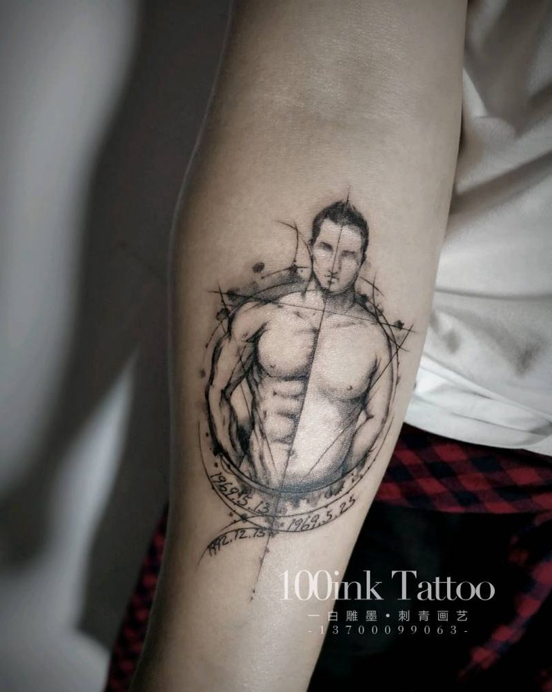 健身前后纹身图片_手臂几何线条肌肉纹身图案