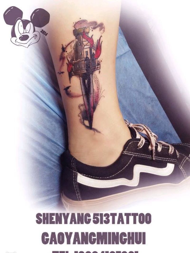 遮盖作品纹身图片_腿部欧美静物成品纹身图案