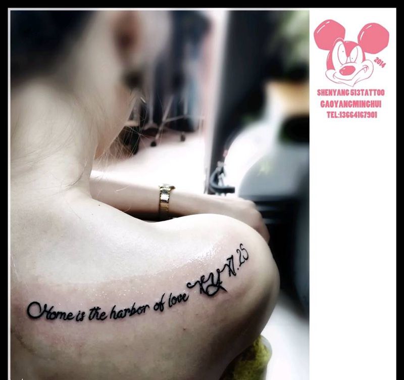 小清新英文纹身图片_肩部背部清新字符原创成品纹身图案