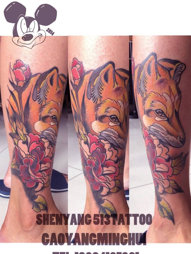 遮盖作品纹身图片_成品腿部欧美动物纹身图案