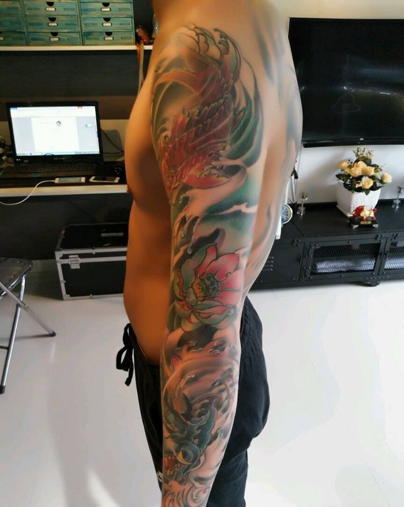 原创花臂纹身图片_手臂传统动物植物静物鬼神原创成品纹身图案