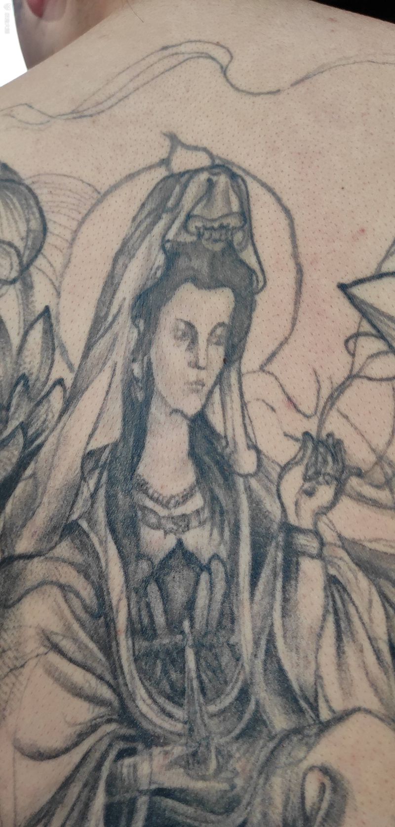 观音修改翻新纹身图片_背部新传统纹身图案