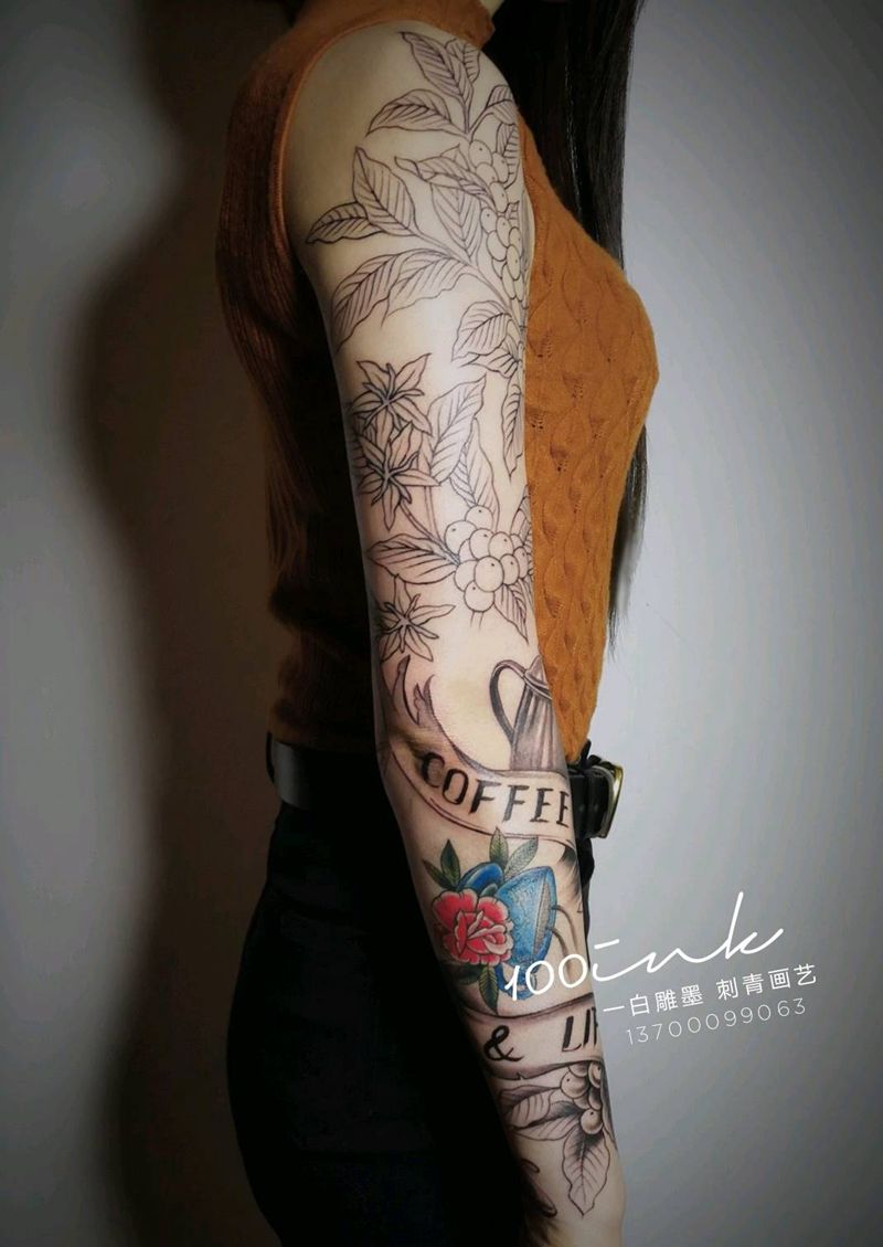 Coffee&Life未完成纹身图片_手臂欧美植物静物成品纹身图案