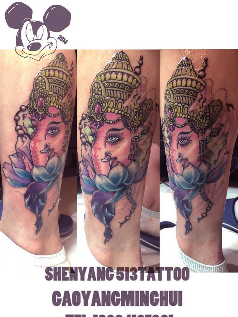 钻石部分遮盖纹身图片_成品腿部清新传统动物纹身图案