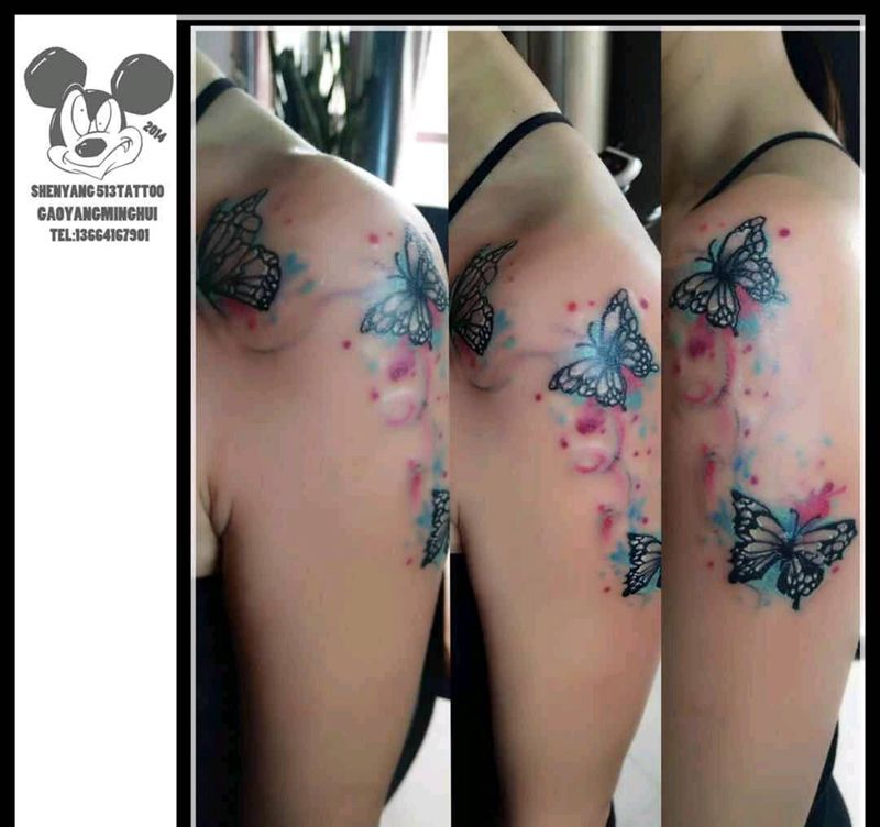 原创蝴蝶纹身图片_手臂清新动物原创成品纹身图案