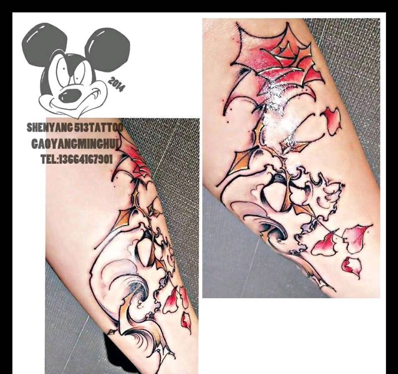 原创骷髅纹身图片_手臂欧美清新植物鬼神原创成品纹身图案