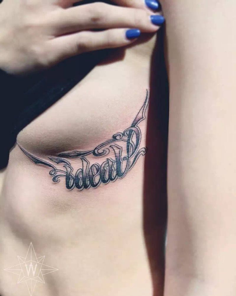原创花体字《ideal》纹身图片_胸部成品清新欧美字符原创纹身图案