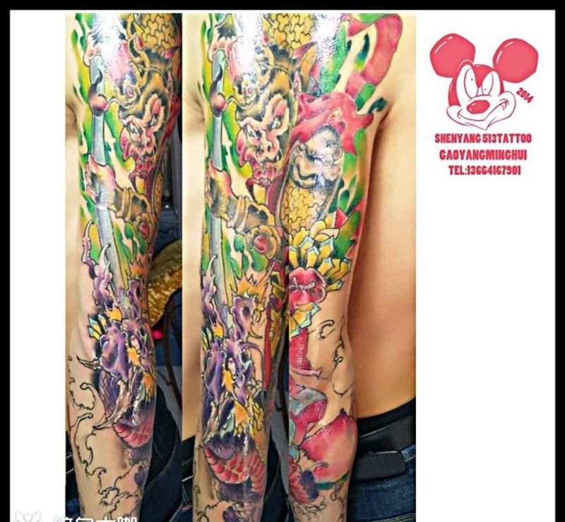 花臂纹身图片_手臂传统动物植物鬼神原创成品纹身图案