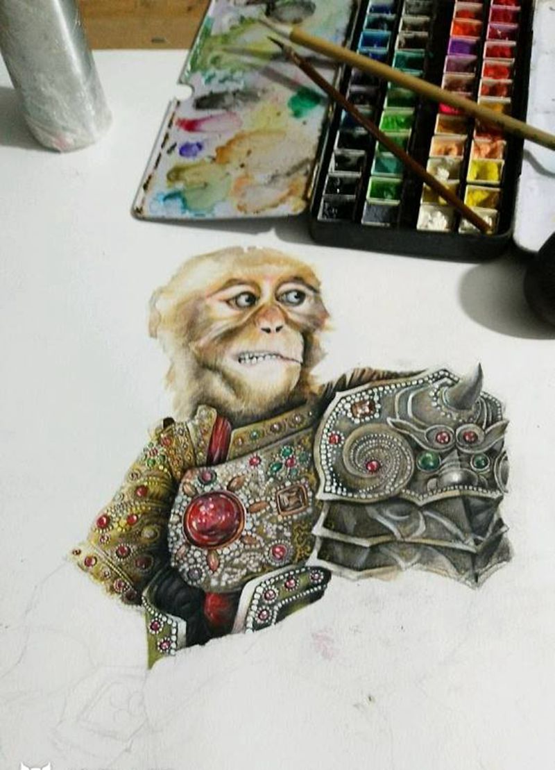 土豪金悟空纹身图片_原创手稿纹身图案