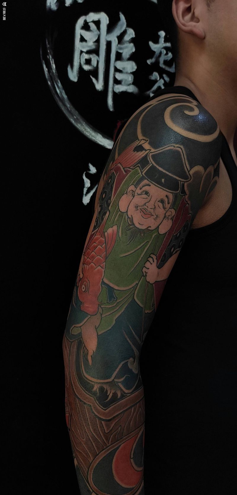 寿星 福锤老传统花臂纹身图片_手臂老传统纹身图案