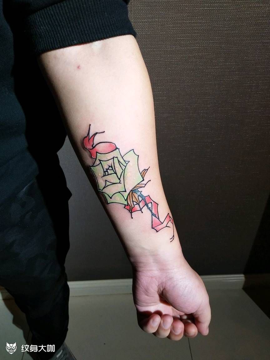 玫瑰纹身图片_手臂欧美植物原创成品纹身图案