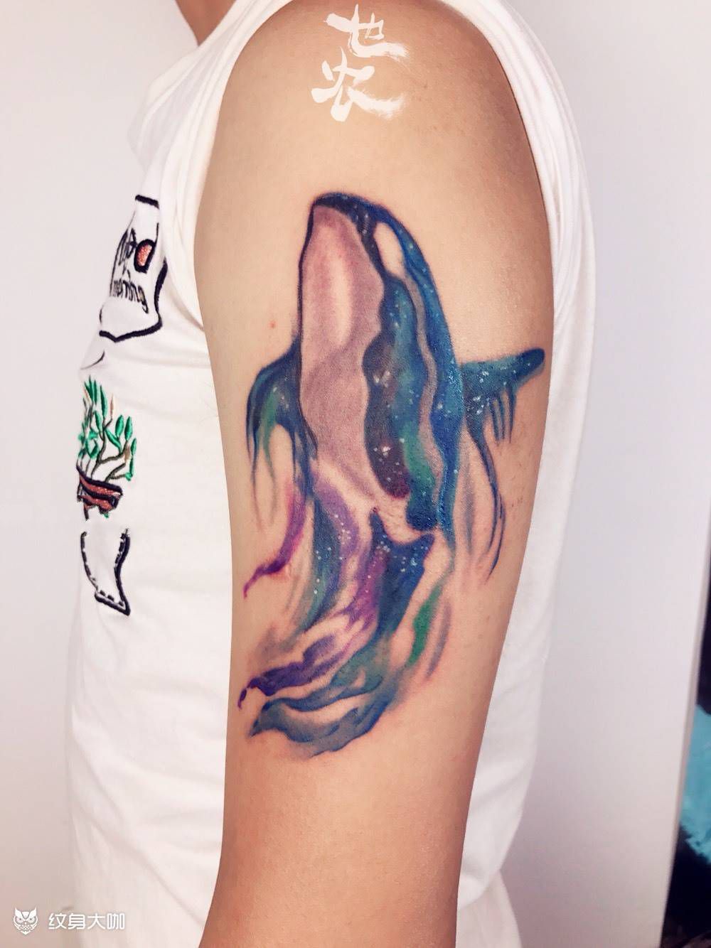 【    鲸涛彩浪    】纹身图片_手臂水彩水墨鲸鱼纹身图案