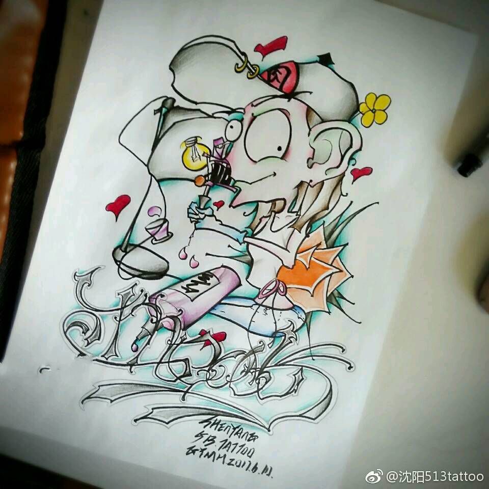 原创纹身图片_欧美清新贴纸字符人物植物静物原创手稿插画纹身图案