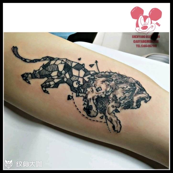 狮子纹身图片_手臂清新几何动物成品纹身图案