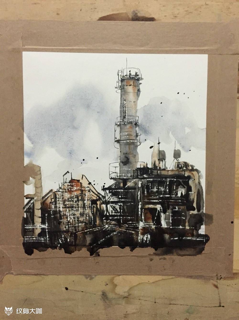 工业题材水彩创作纹身图片