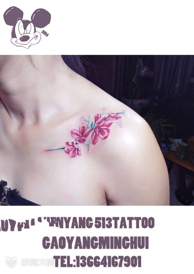 小清新作品纹身图片_肩部清新植物成品纹身图案