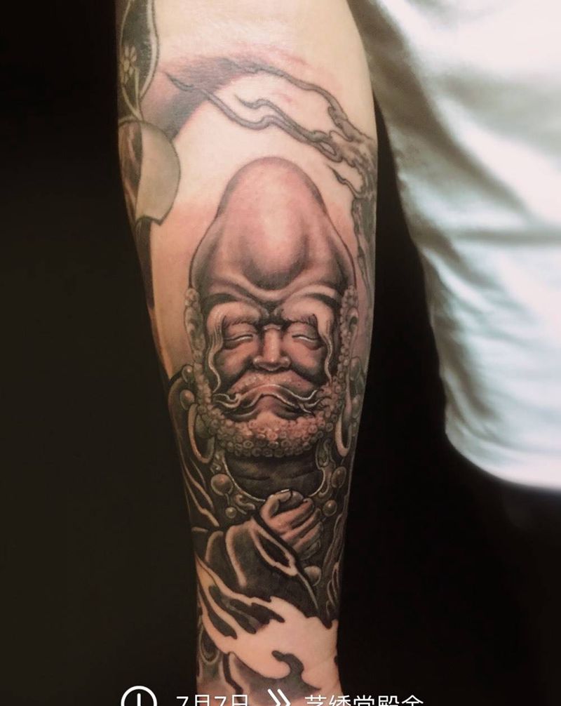 达摩仙鹤包小臂纹身图片