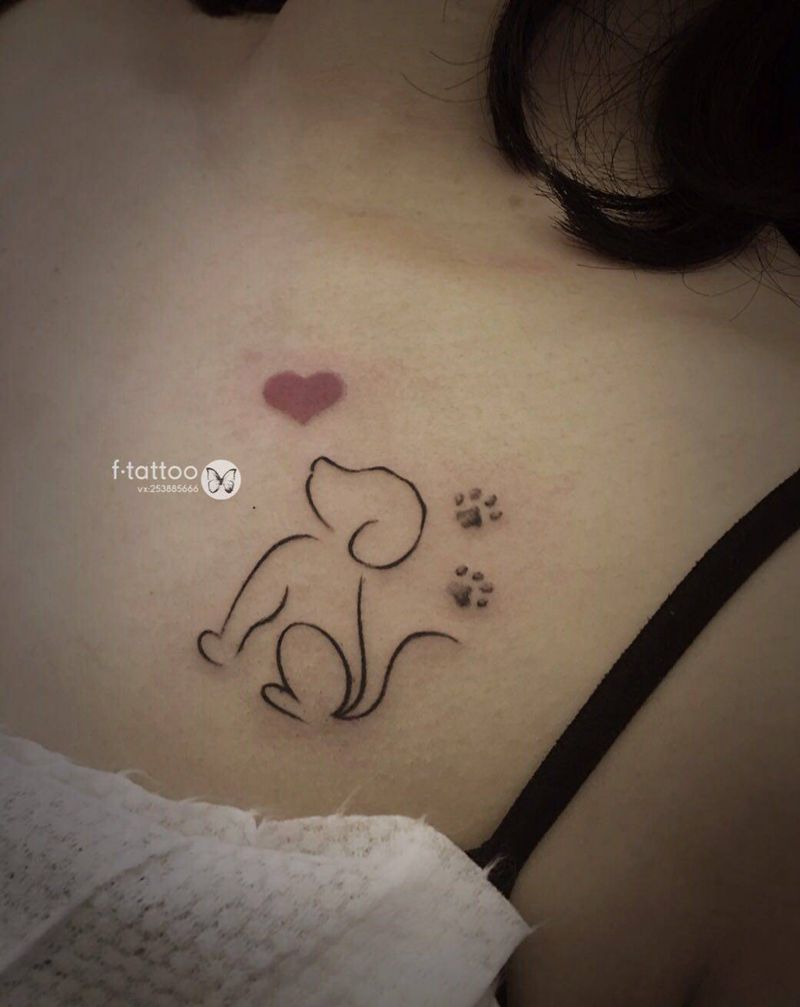 爱纹身图片_肩部小清新狗纹身图案