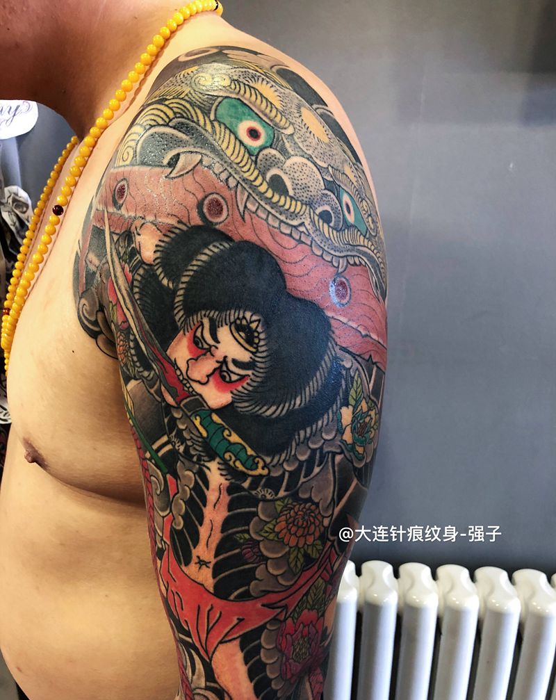 花臂、张顺破水门纹身图片_手臂老传统纹身图案