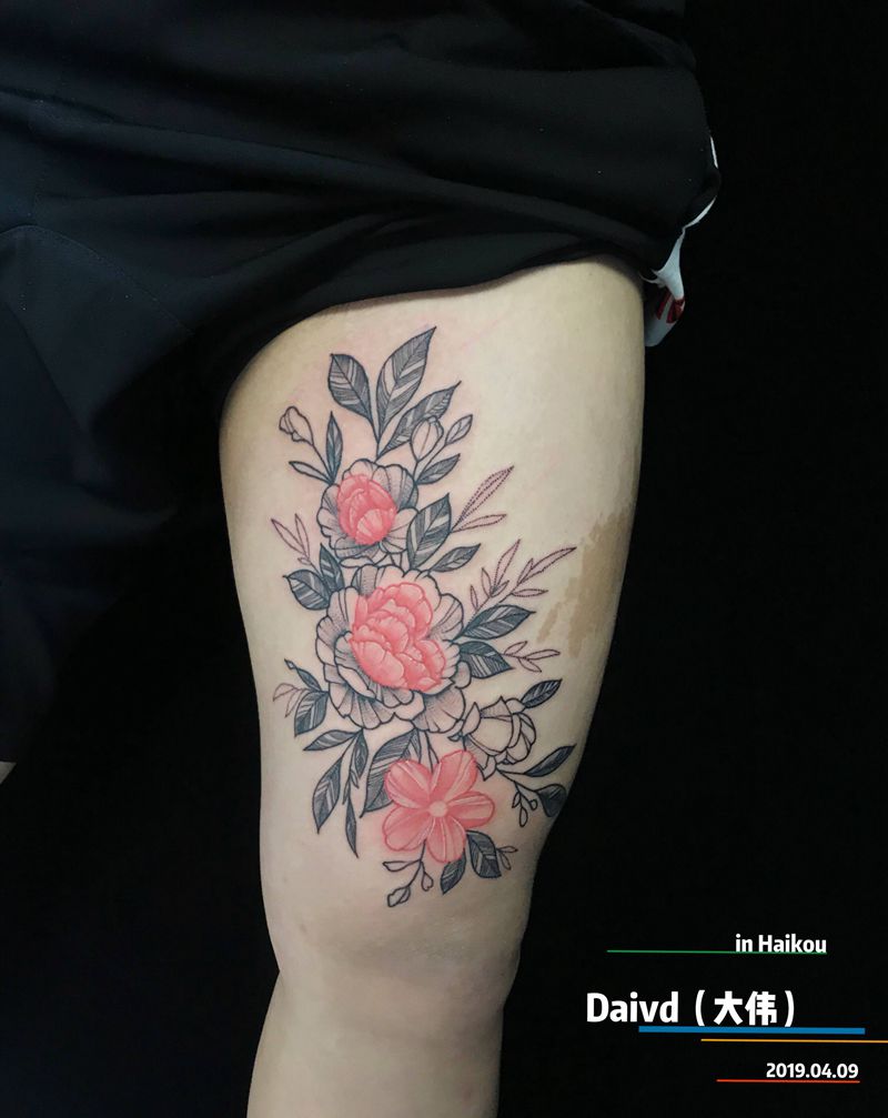 素花纹身图片_点刺线条纹身图案