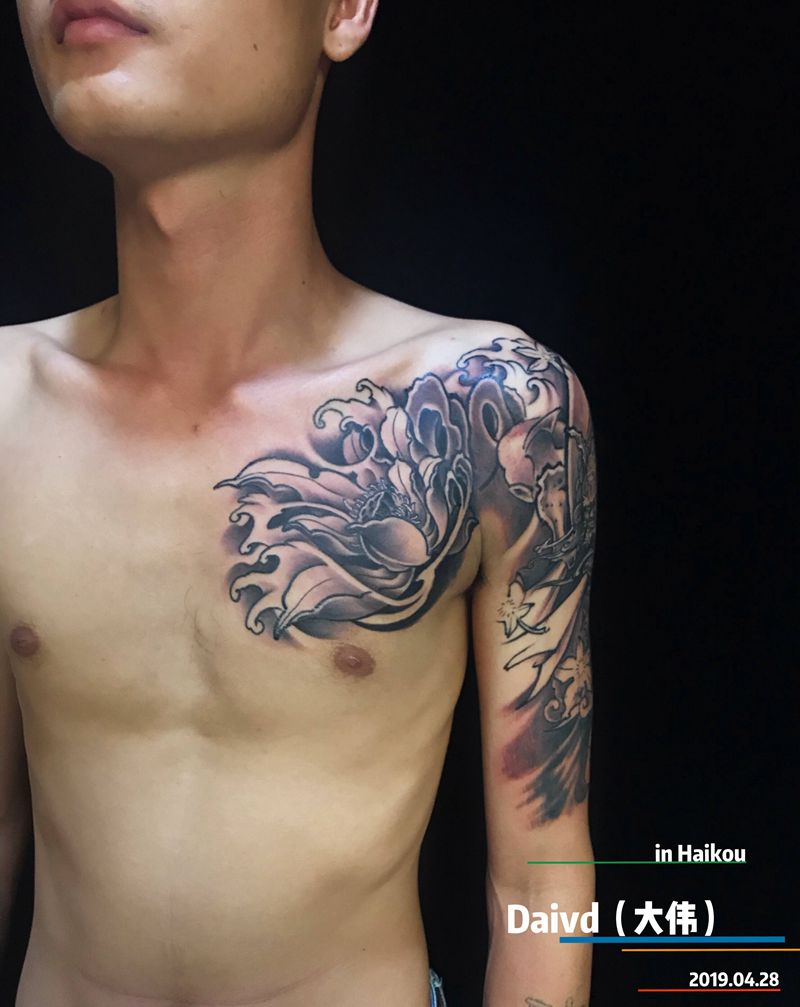 风神半钾纹身图片_手臂胸部新传统纹身图案