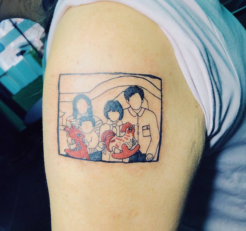 全家福纹身图片_手臂几何全家福照片纹身图案