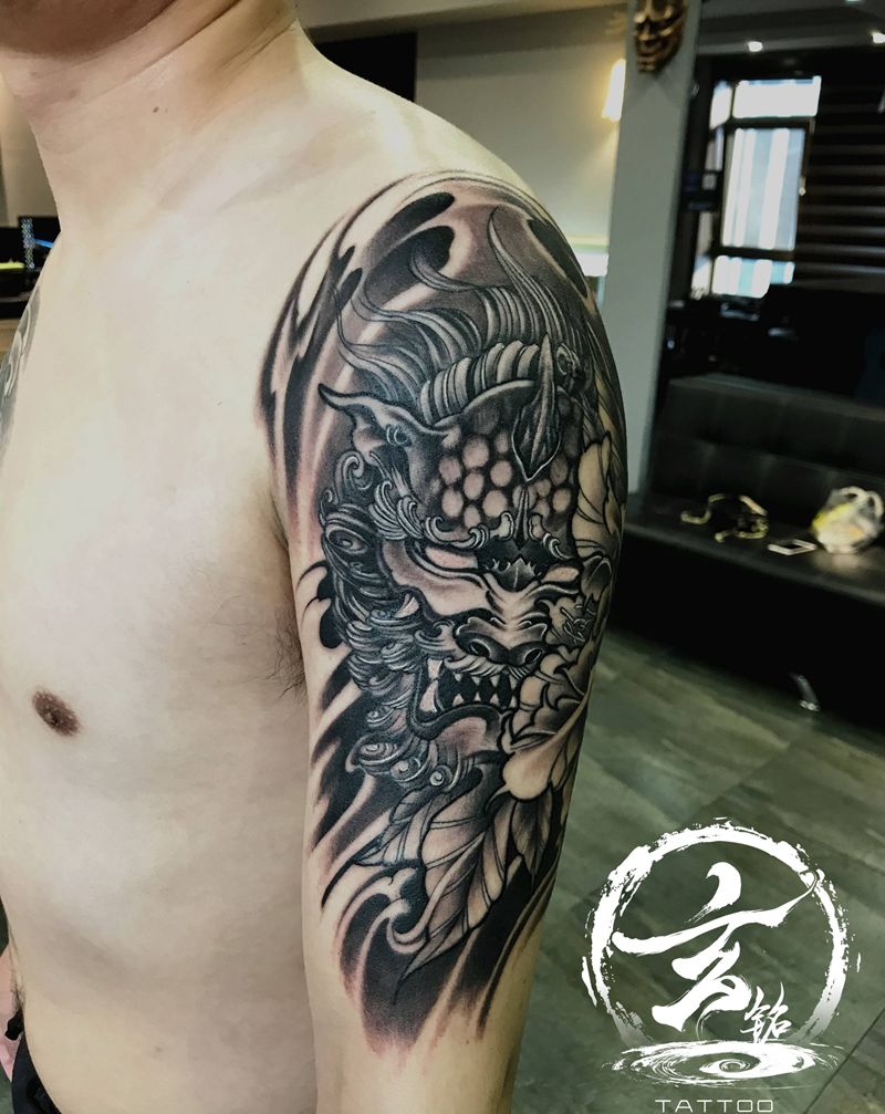 唐狮纹身图片_手臂纹身图案