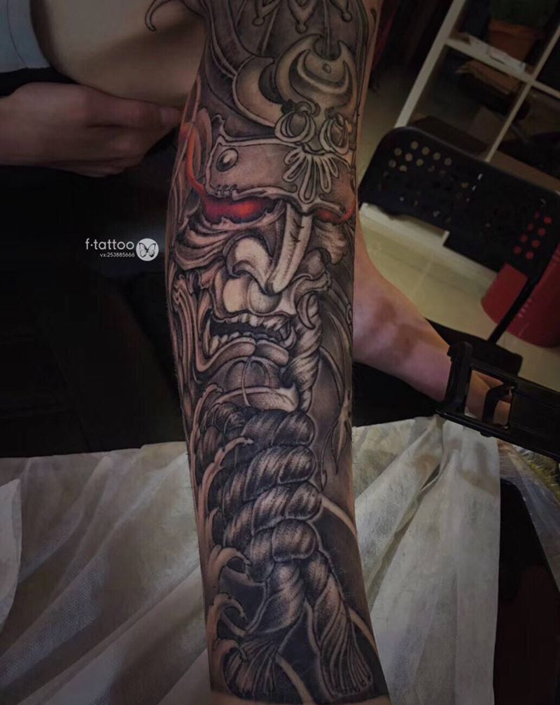 鬼武士终结版.纹身图片_腿部新传统鬼武士纹身图案