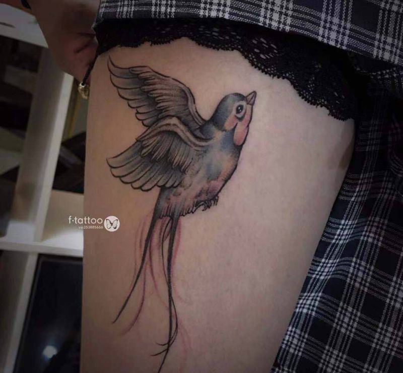 燕子.纹身图片_腿部小清新燕子纹身图案