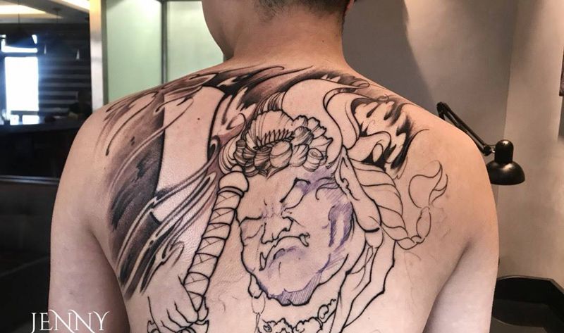 不动明王纹身图片_成品背部传统习俗肖像鬼神原创纹身图案