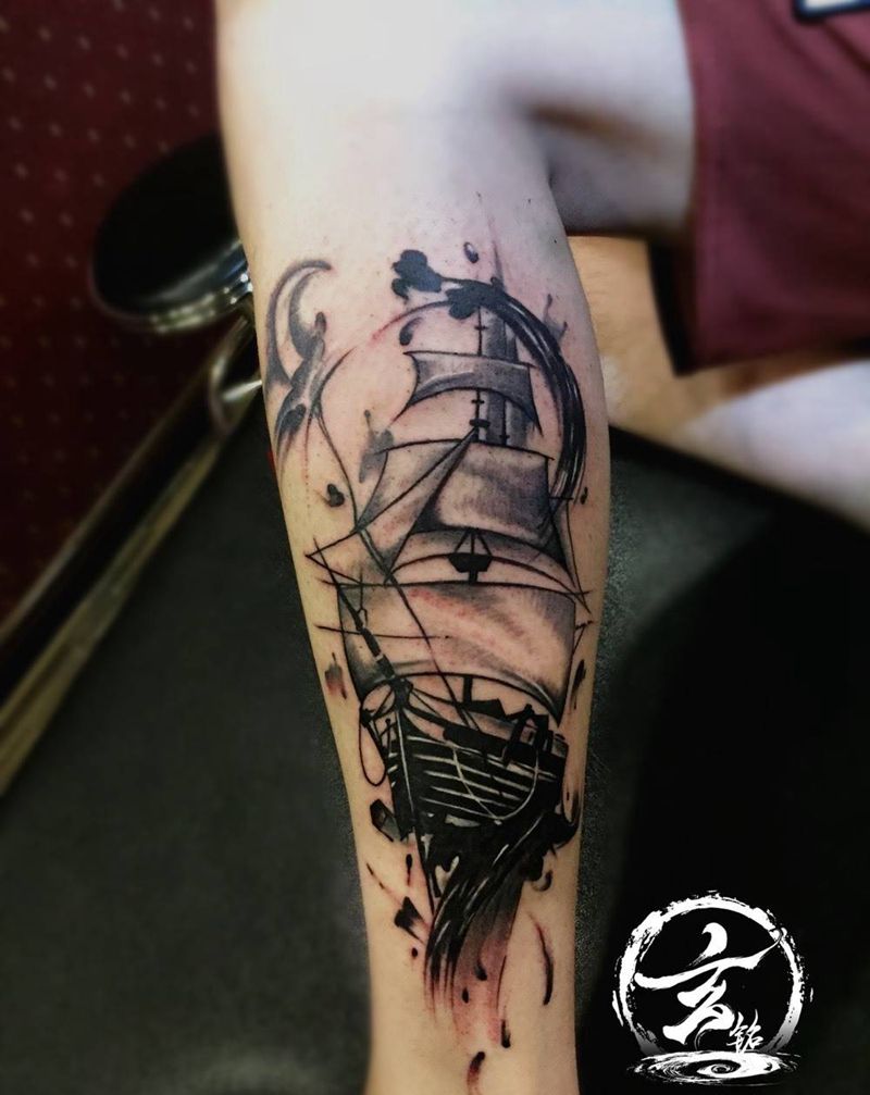帆船纹身图片