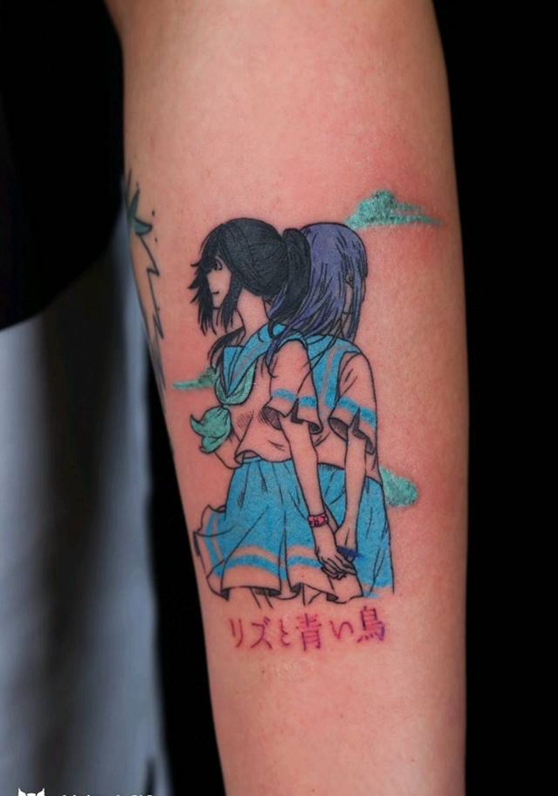 动漫风纹身图片_手臂水彩纹身图案