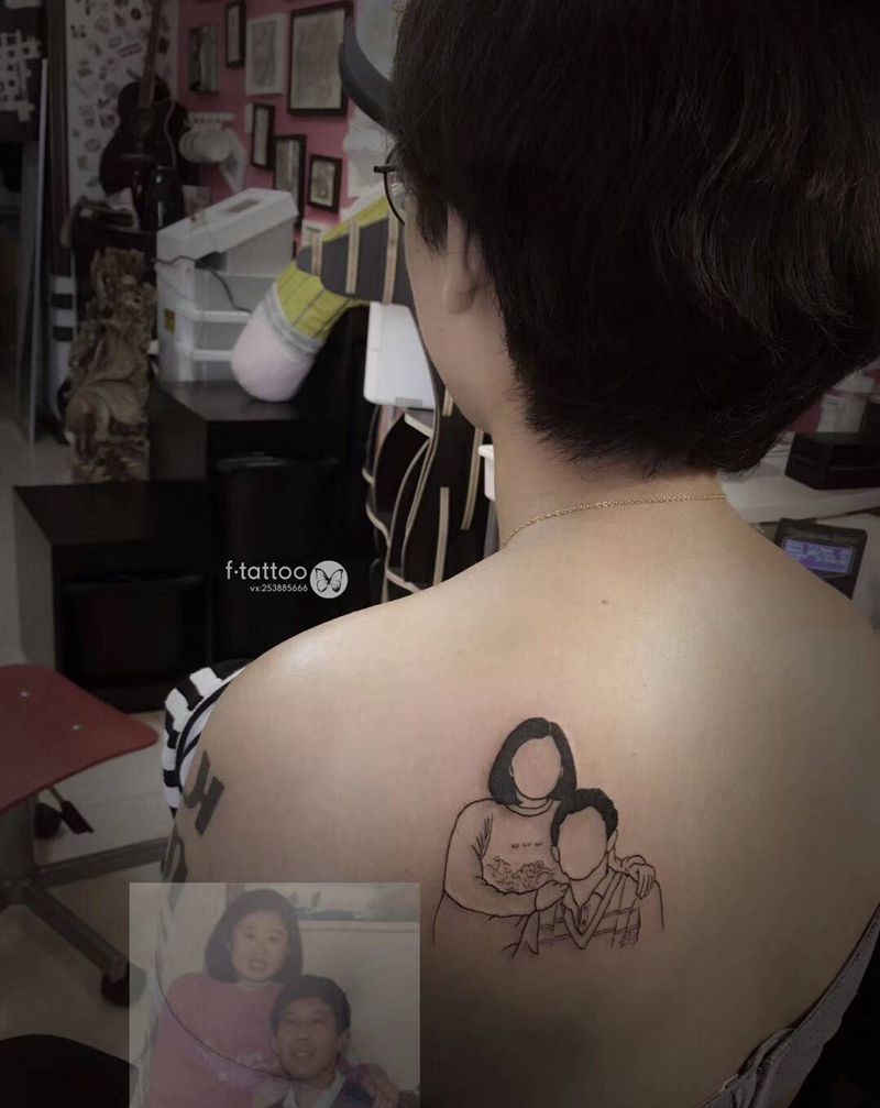 亲纹身图片_成品背部肖像人物清新照片纹身图案