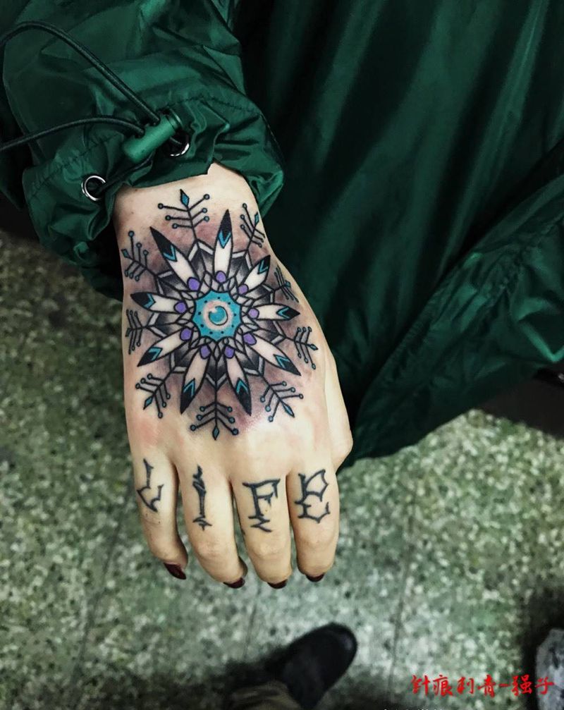 花手（繁花）纹身图片_成品手部习俗繁花纹身图案