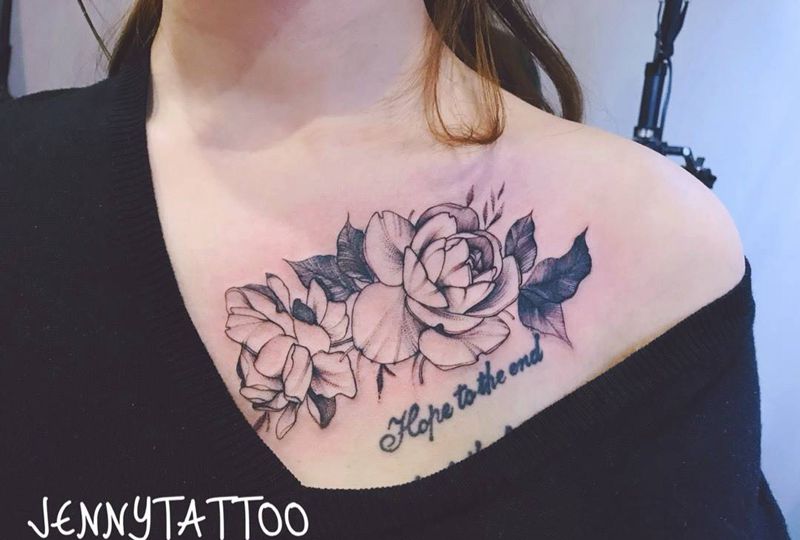 遮盖图纹身图片_成品胸部清新遮盖植物纹身图案