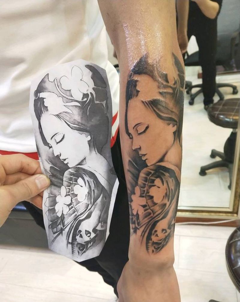 古典风韵的艺妓纹身图片_手臂传统习俗国画人物成品纹身图案