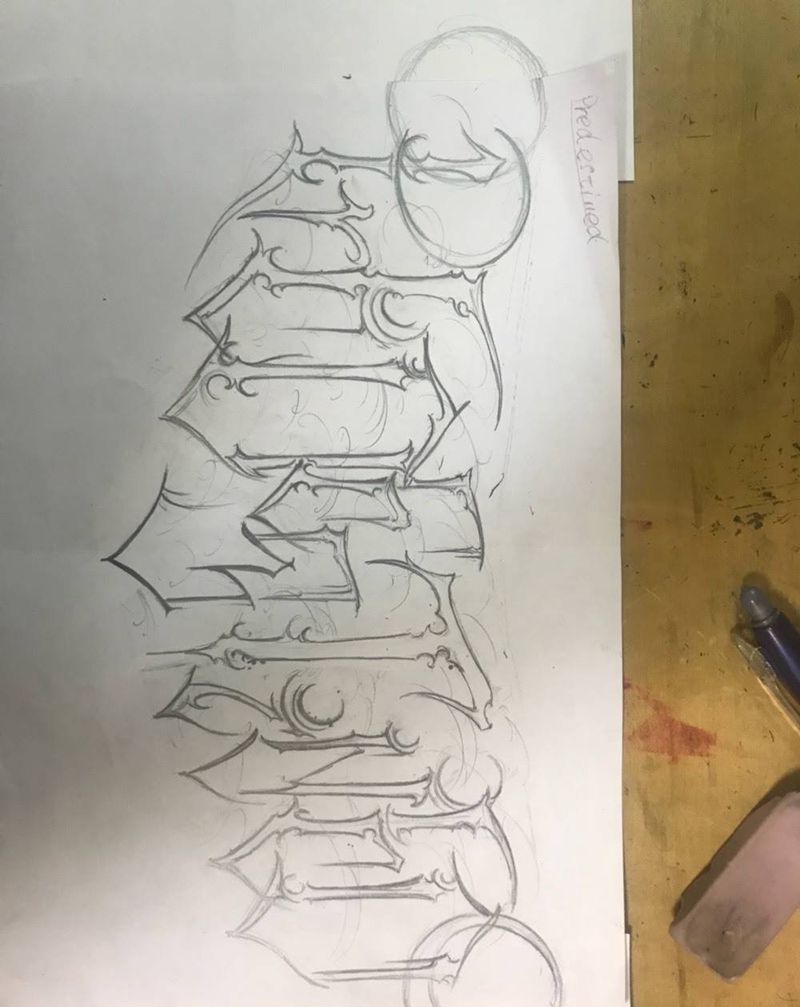 花体字纹身图片_手稿成品胸部清新欧美习俗字符原创浪纹身图案