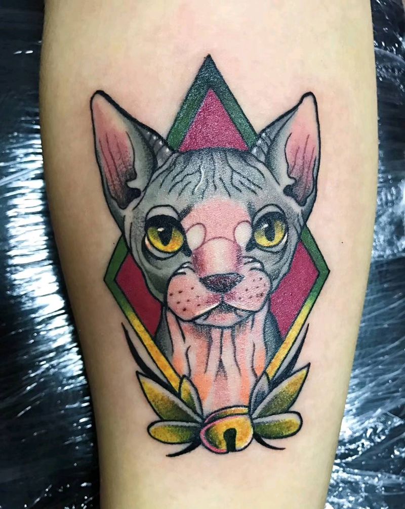 school猫头纹身图片_手臂New School纹身图案