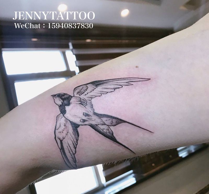 燕子纹身图片_成品手臂清新动物纹身图案