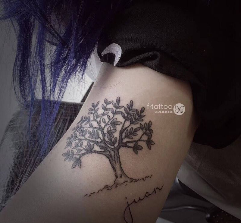 树纹身图片_成品清新手臂植物树女生纹身图案