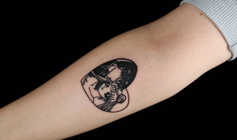 女少女插画纹身图片_手臂纹身图案