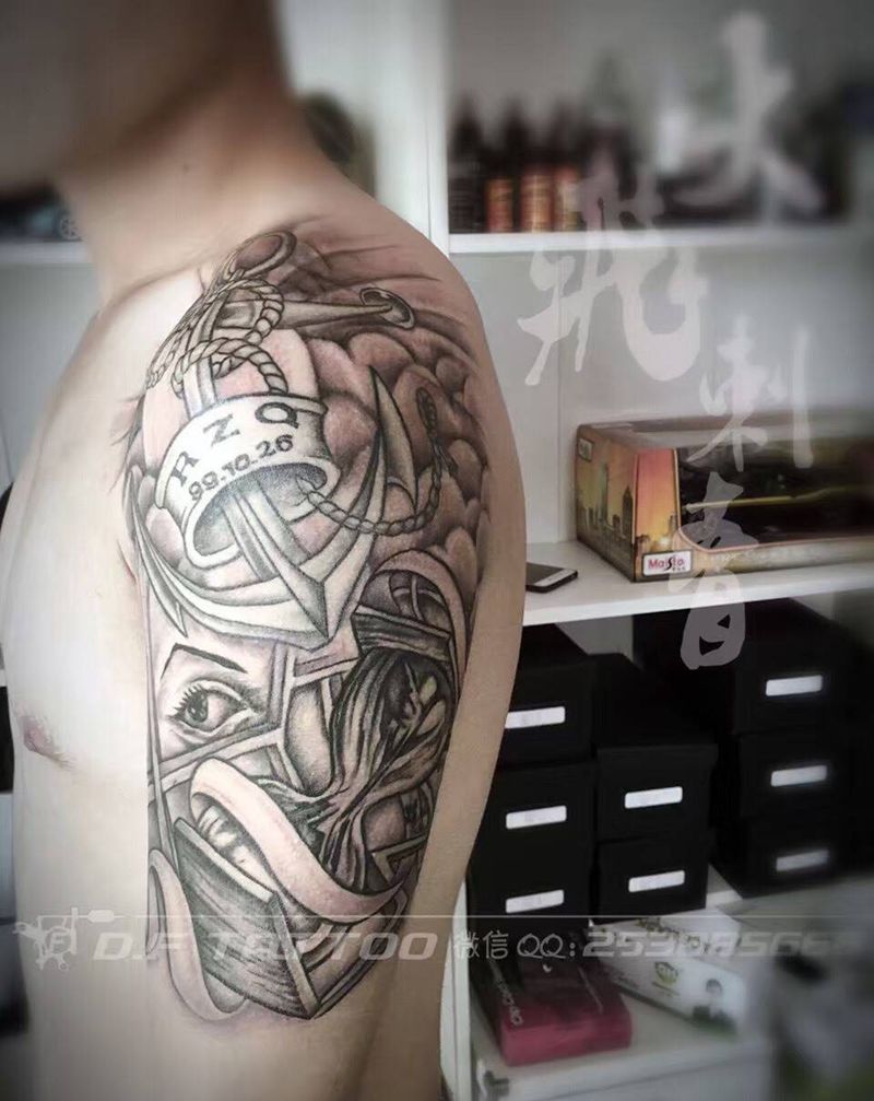 锚⚓++纹身图片_成品手臂锚沙漏眼睛欧美纹身图案