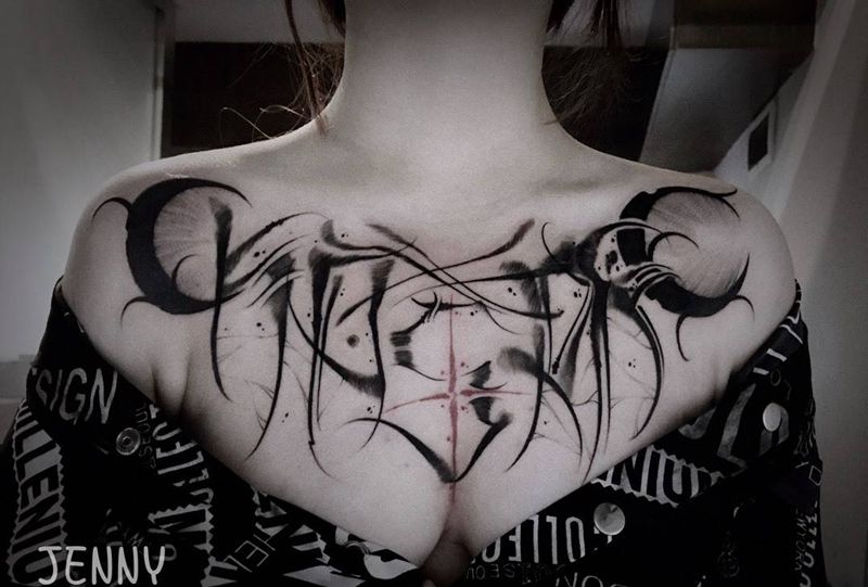 原创花体字KP$LF纹身图片_胸部花体字纹身图案