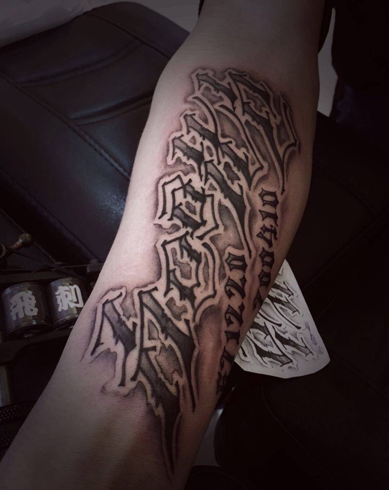 奇卡诺纹身图片_成品手臂欧美字符奇卡诺英文字母数字纹身图案