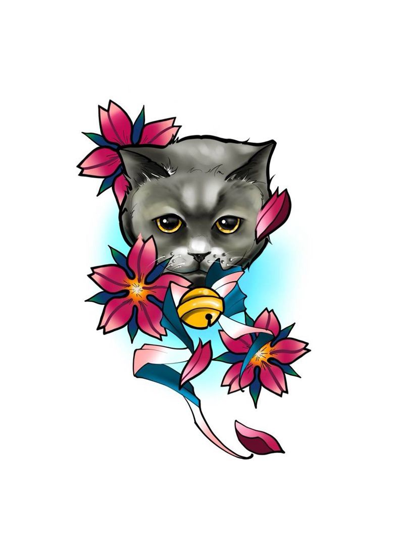 喵喵(小米粒)纹身图片_成品腿部欧美清新小图动物植物原创纹身图案