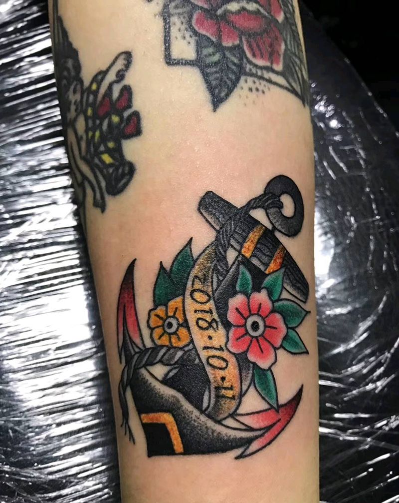 school船锚完成纹身图片_手臂New School纹身图案